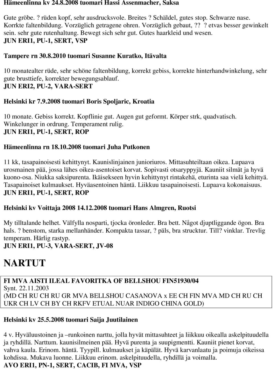 2010 tuomari Susanne Kuratko, Itävalta 10 monatealter rüde, sehr schöne faltenbildung, korrekt gebiss, korrekte hinterhandwinkelung, sehr gute brusttiefe, korrekter bewegungsablauf.