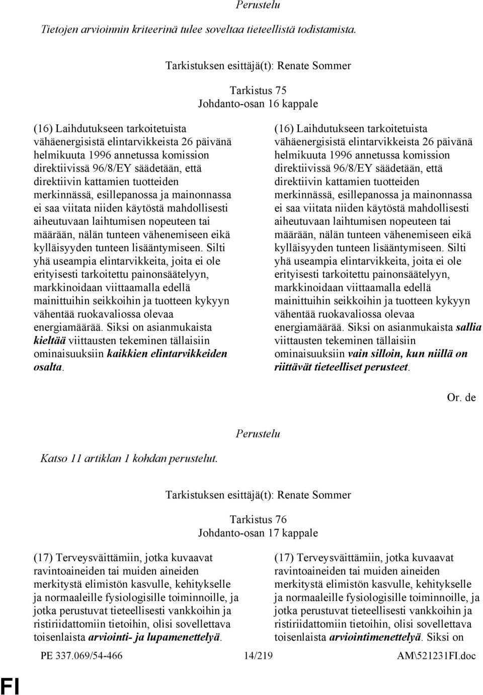 direktiivissä 96/8/EY säädetään, että direktiivin kattamien tuotteiden merkinnässä, esillepanossa ja mainonnassa ei saa viitata niiden käytöstä mahdollisesti aiheutuvaan laihtumisen nopeuteen tai