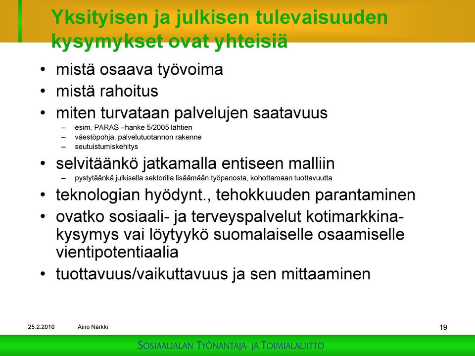 julkisella sektorilla lisäämään työpanosta, kohottamaan tuottavuutta teknologian hyödynt.