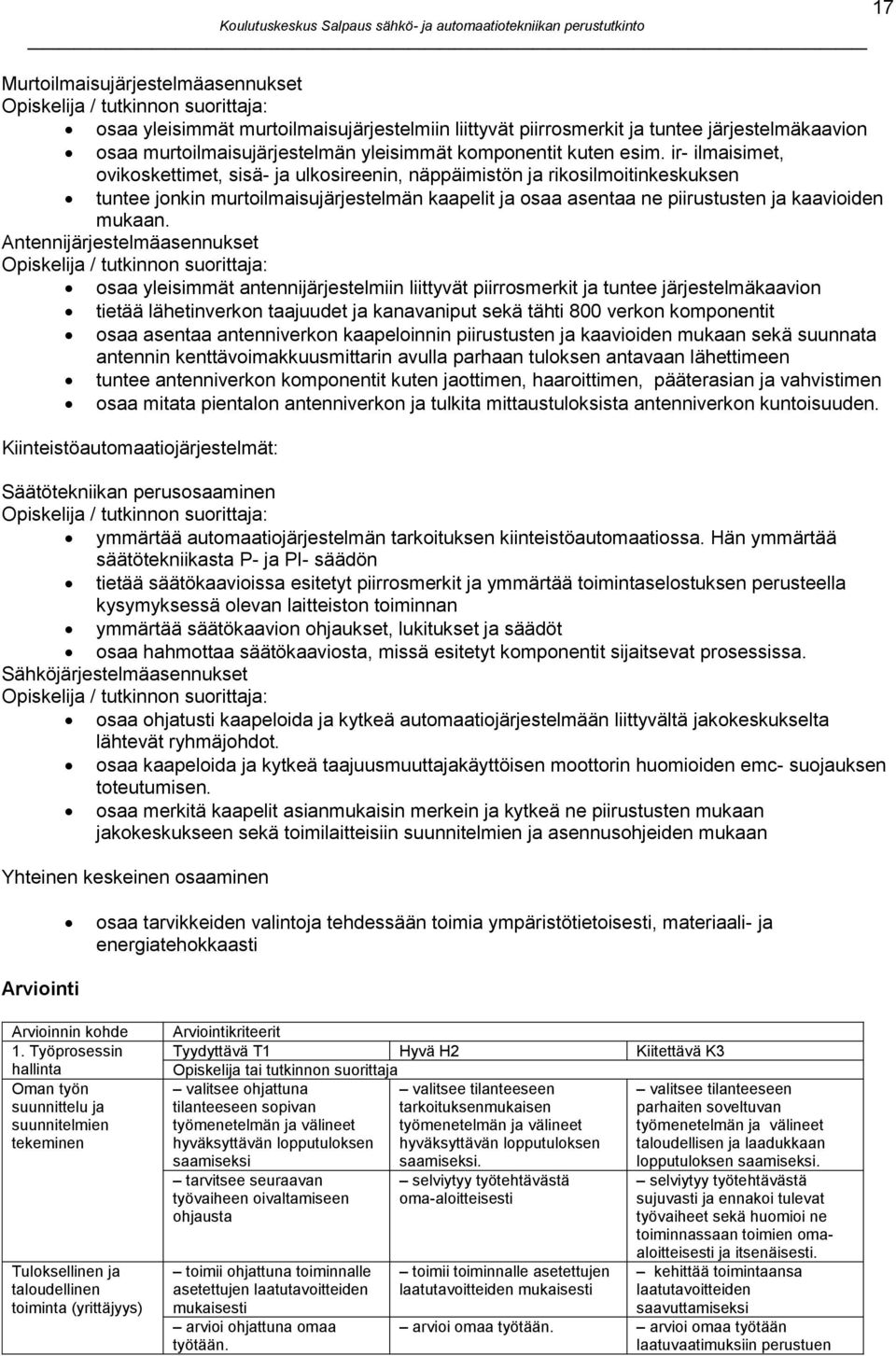 ir- ilmaisimet, ovikoskettimet, sisä- ja ulkosireenin, näppäimistön ja rikosilmoitinkeskuksen tuntee jonkin murtoilmaisujärjestelmän kaapelit ja osaa asentaa ne piirustusten ja kaavioiden mukaan.