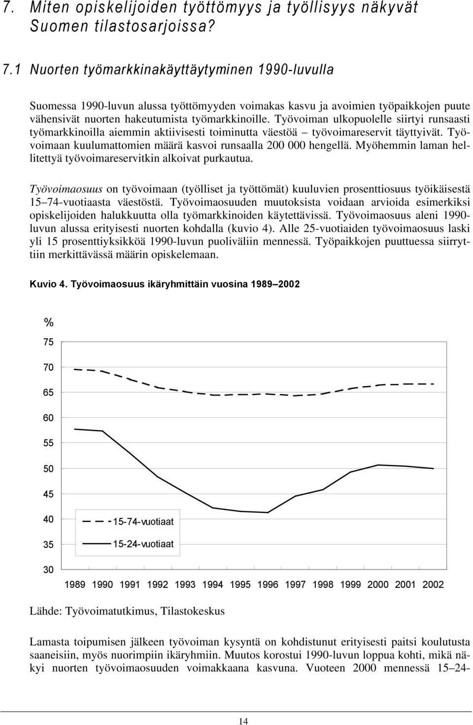 Työvoiman ulkopuolelle siirtyi runsaasti työmarkkinoilla aiemmin aktiivisesti toiminutta väestöä työvoimareservit täyttyivät. Työvoimaan kuulumattomien määrä kasvoi runsaalla 200 000 hengellä.