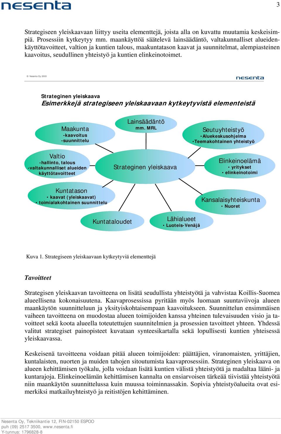 kuntien elinkeinotoimet. Nesenta Oy 2003 Sivu 3 Strateginen yleiskaava Esimerkkejä strategiseen yleiskaavaan kytkeytyvistä elementeistä Maakunta -kaavoitus -suunnittelu Lainsäädäntö mm.