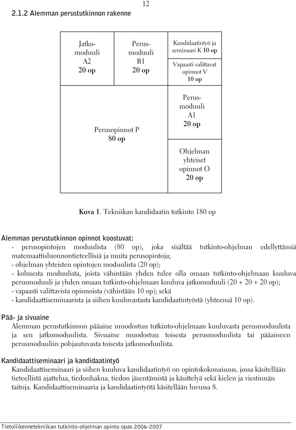 Tekniikan kandidaatin tutkinto 180 op Alemman perustutkinnon opinnot koostuvat: - perusopintojen moduulista (80 op), joka sisältää tutkinto-ohjelman edellyttämiä matemaattisluonnontieteellisiä ja