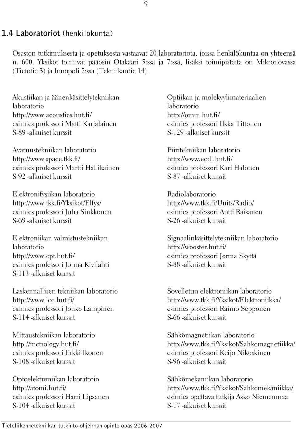 acoustics.hut.fi/ esimies professori Matti Karjalainen S-89 -alkuiset kurssit Avaruustekniikan laboratorio http://www.space.tkk.