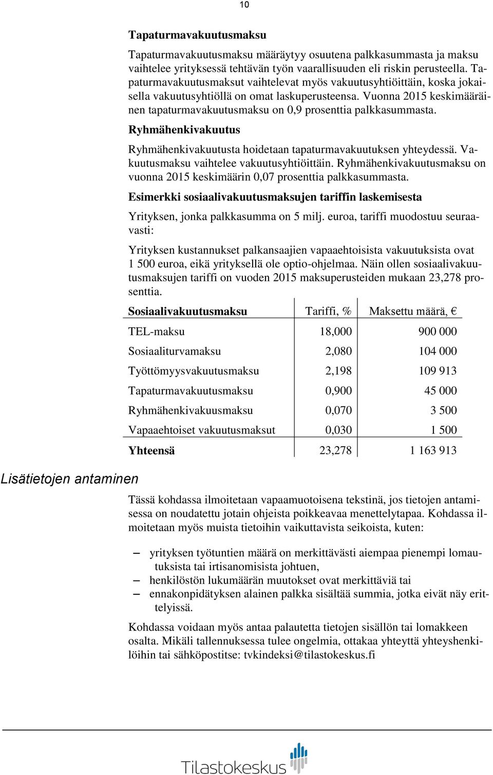 Vuonna 2015 keskimääräinen tapaturmavakuutusmaksu on 0,9 prosenttia palkkasummasta. Ryhmähenkivakuutus Ryhmähenkivakuutusta hoidetaan tapaturmavakuutuksen yhteydessä.