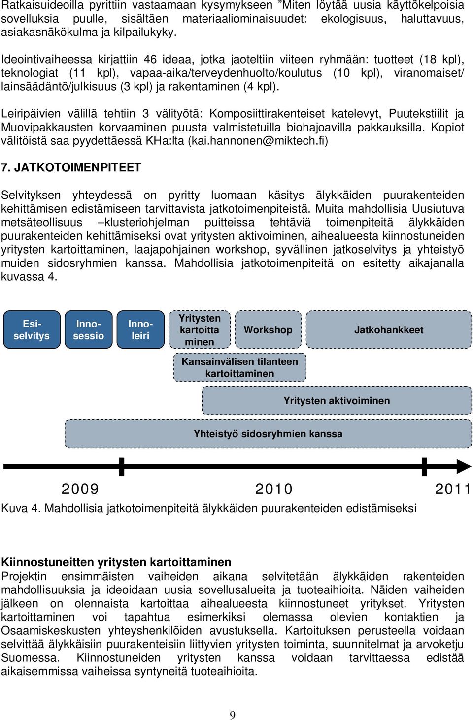 kpl) ja rakentaminen (4 kpl). Leiripäivien välillä tehtiin 3 välityötä: Komposiittirakenteiset katelevyt, Puutekstiilit ja Muovipakkausten korvaaminen puusta valmistetuilla biohajoavilla pakkauksilla.