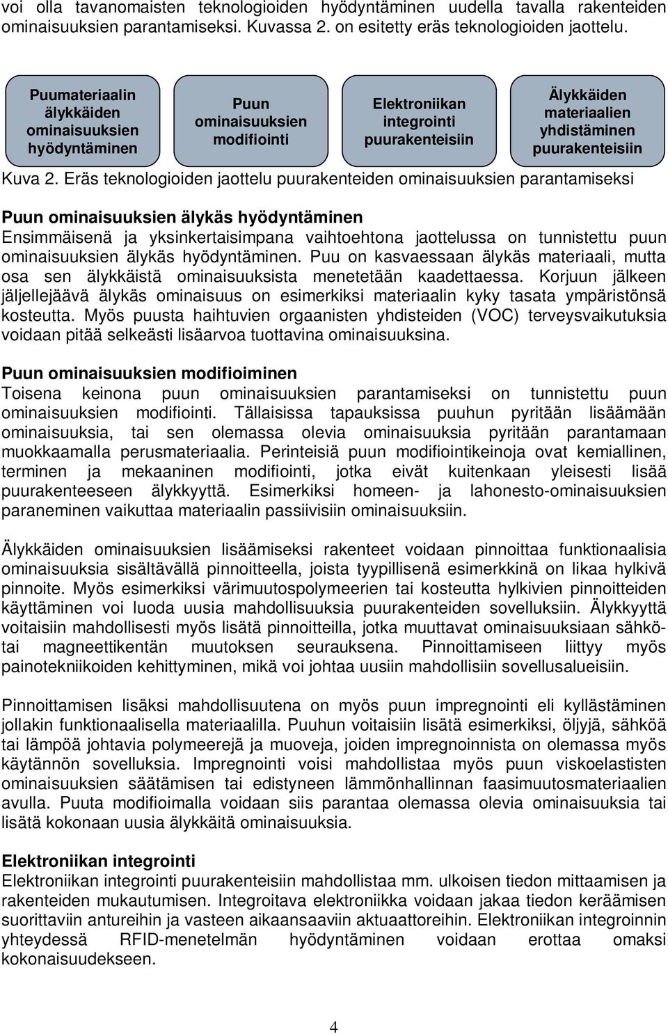 Eräs teknologioiden jaottelu puurakenteiden ominaisuuksien parantamiseksi Puun ominaisuuksien älykäs hyödyntäminen Ensimmäisenä ja yksinkertaisimpana vaihtoehtona jaottelussa on tunnistettu puun