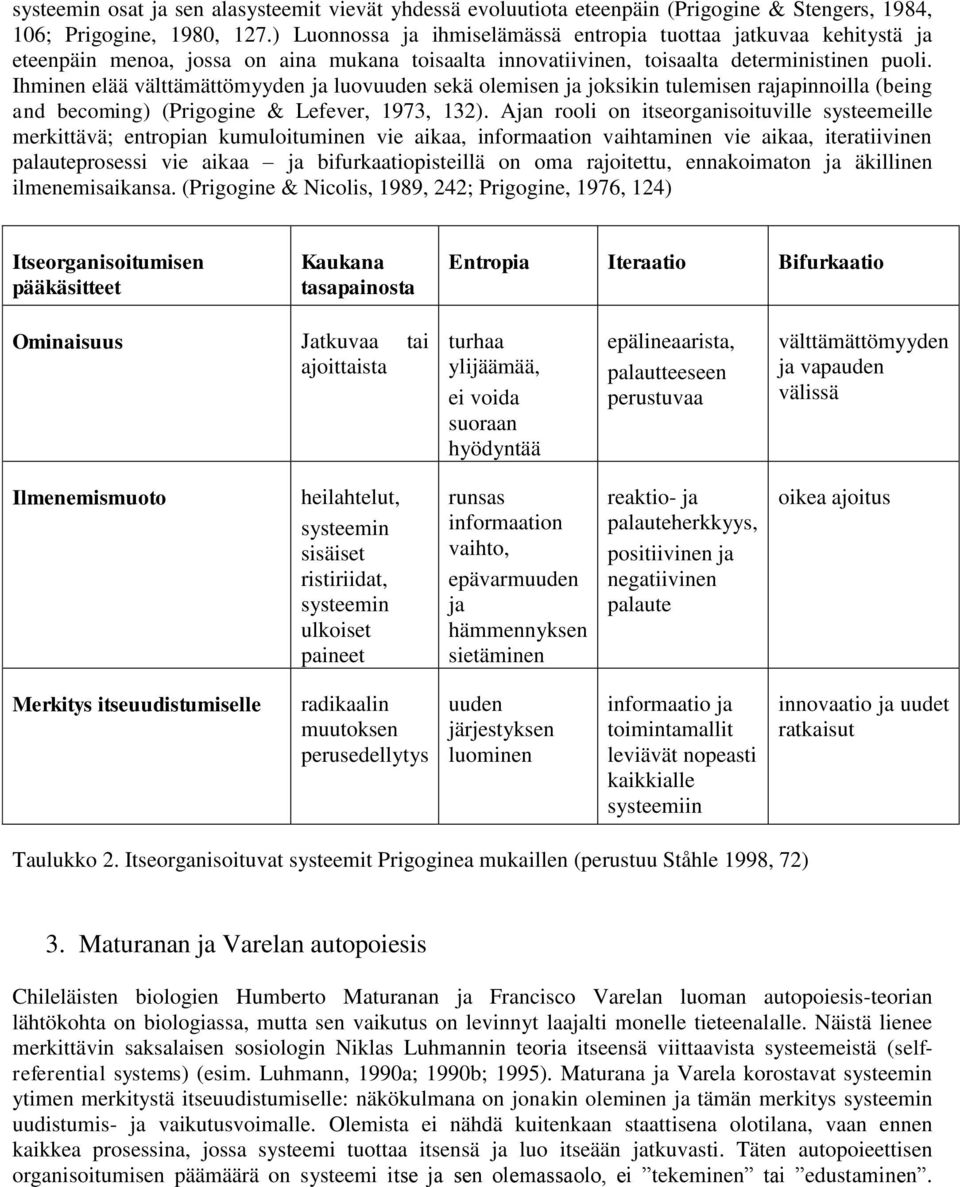 Ihminen elää välttämättömyyden ja luovuuden sekä olemisen ja joksikin tulemisen rajapinnoilla (being and becoming) (Prigogine & Lefever, 1973, 132).