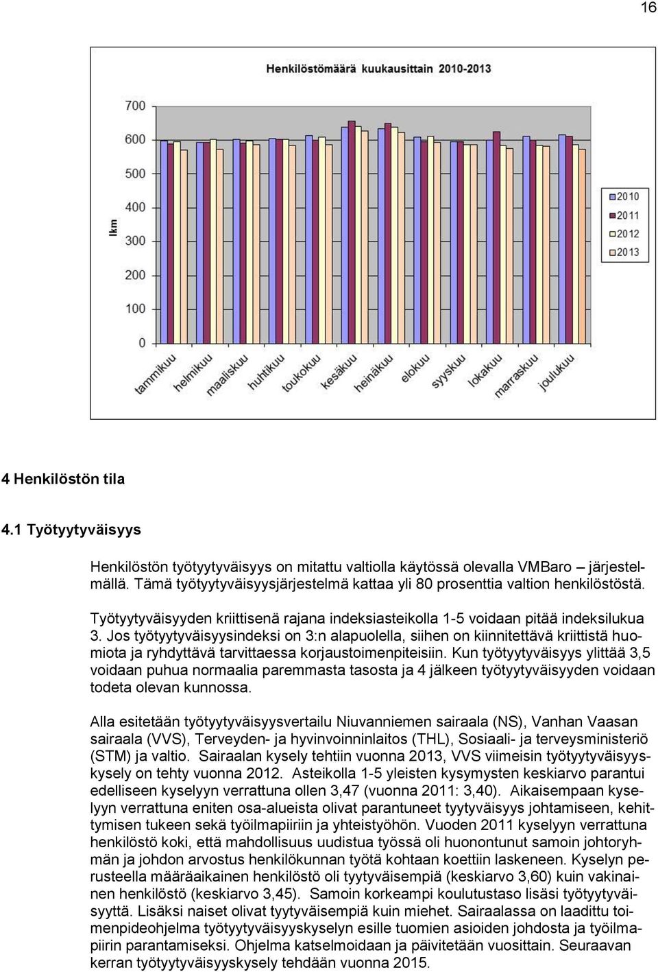 Jos työtyytyväisyysindeksi on 3:n alapuolella, siihen on kiinnitettävä kriittistä huomiota ja ryhdyttävä tarvittaessa korjaustoimenpiteisiin.