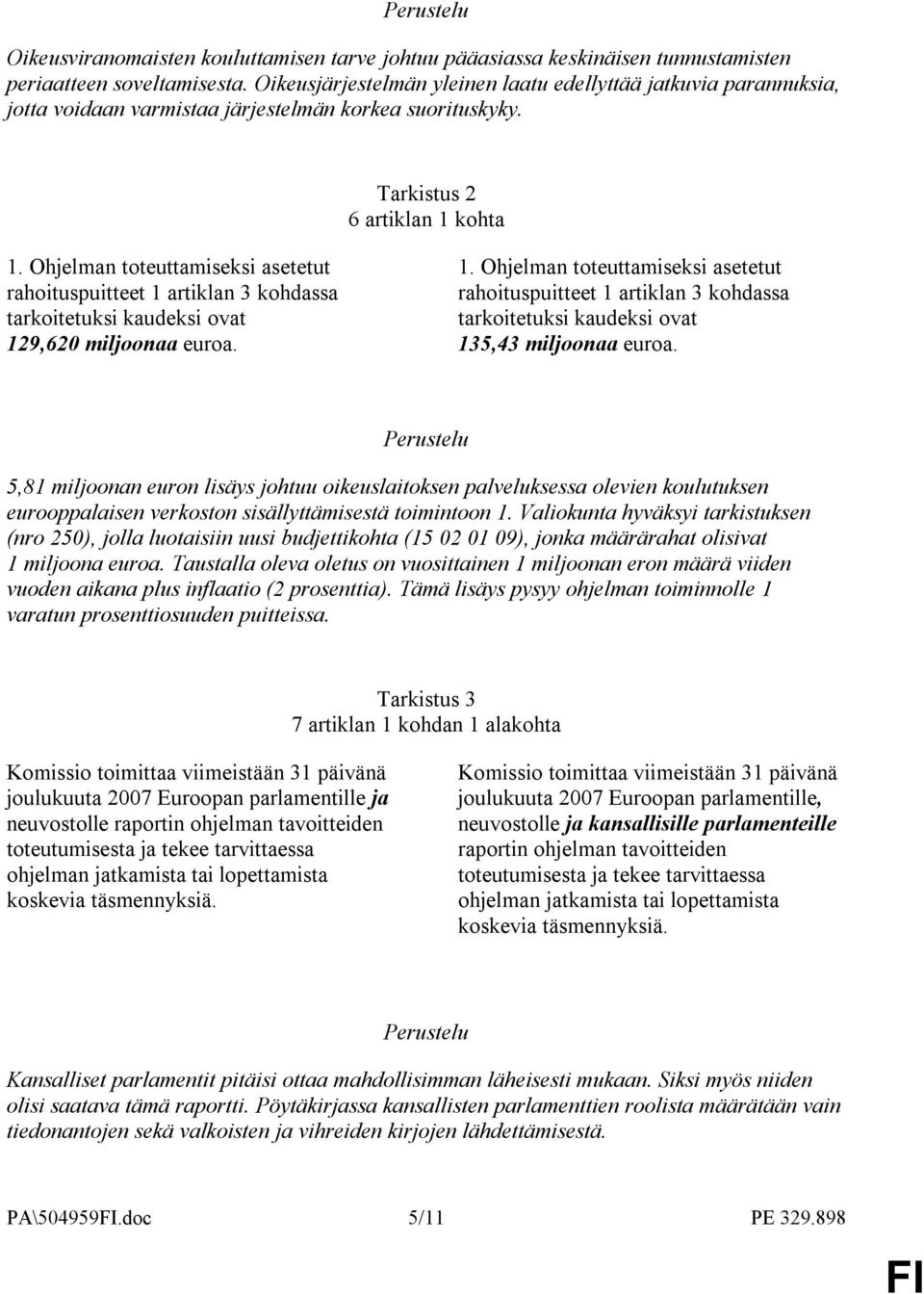 Ohjelman toteuttamiseksi asetetut rahoituspuitteet 1 artiklan 3 kohdassa tarkoitetuksi kaudeksi ovat 129,620 miljoonaa euroa. 1. Ohjelman toteuttamiseksi asetetut rahoituspuitteet 1 artiklan 3 kohdassa tarkoitetuksi kaudeksi ovat 135,43 miljoonaa euroa.
