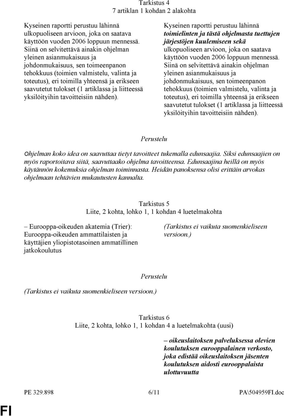 tulokset (1 artiklassa ja liitteessä yksilöityihin tavoitteisiin nähden).