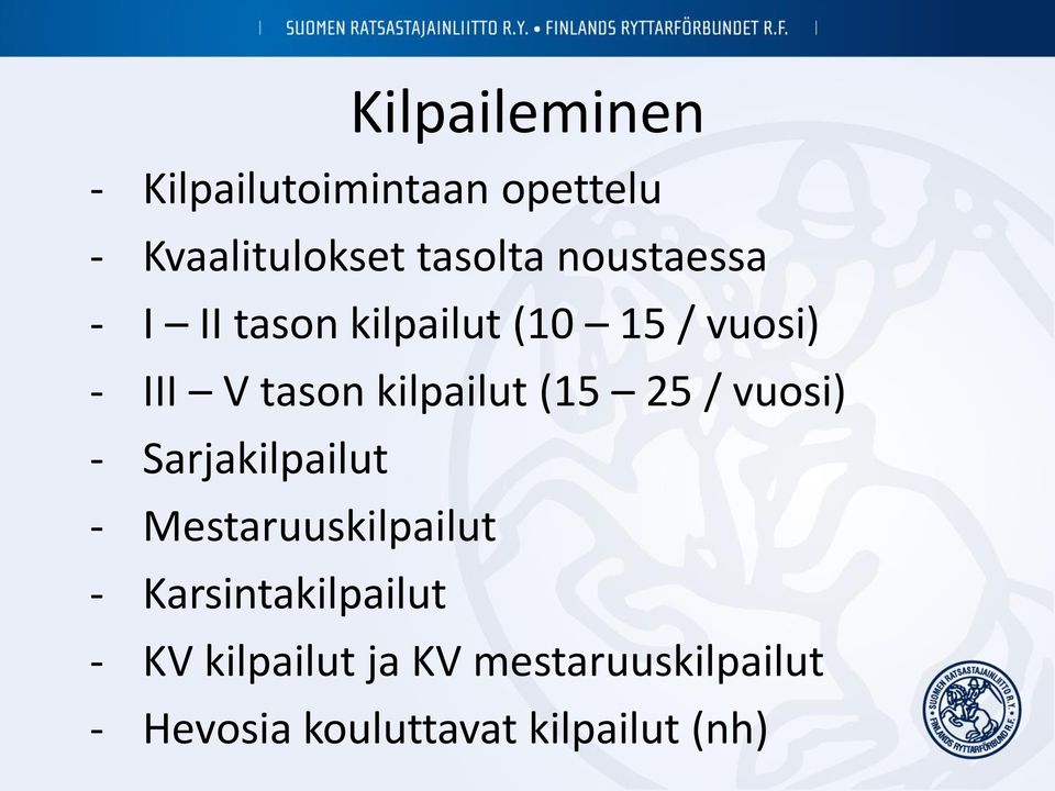 (15 25 / vuosi) - Sarjakilpailut - Mestaruuskilpailut - Karsintakilpailut