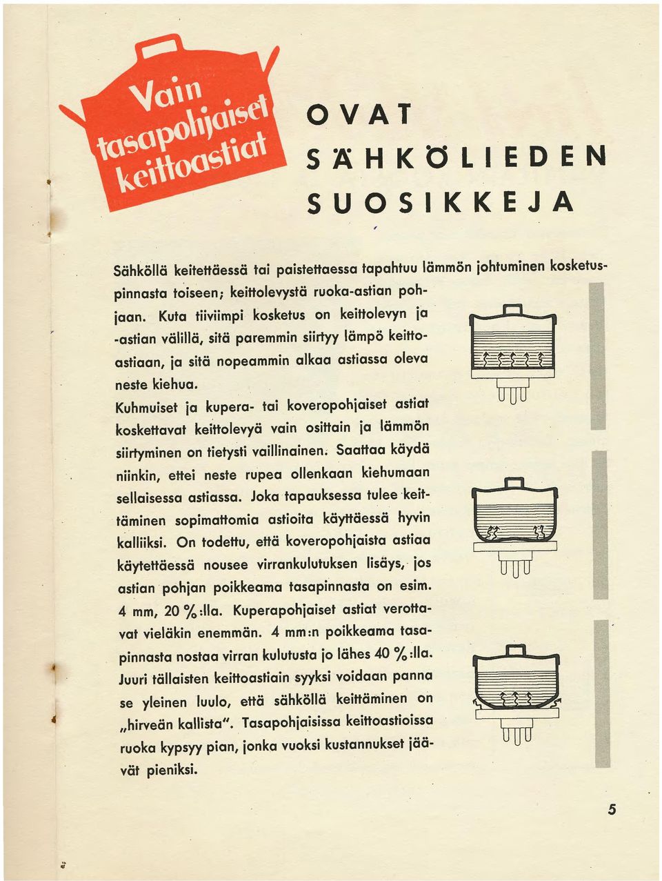 Kuhmuiset ja kupera- tai koveropohjaiset astiat koskettavat keittolevyä vain osittain ja lämmön siirtyminen on tietysti vaillinainen; Saattaa käydä niinkin, ettei neste rupea ollenkaan kiehumaan