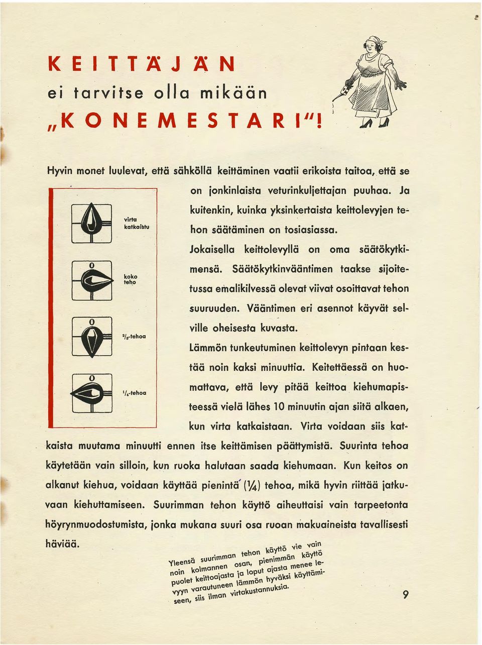 Säätökytkinvääntimen taakse sijoitetussa ellialikilvessä olevat viivat osoittavat tehon 2 / 8 -tehoa suuruuden. Vääntimen eri asennot käyvät selville oheisesta kuvasta.