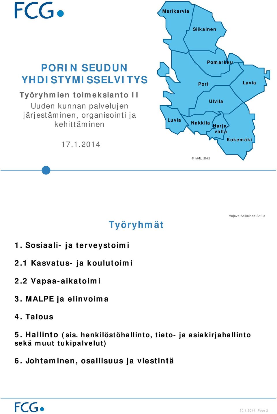 Sosiaali- ja terveystoimi 2.1 Kasvatus- ja koulutoimi 2.2 Vapaa-aikatoimi 3. MALPE ja elinvoima 4. Talous 5. Hallinto (sis.