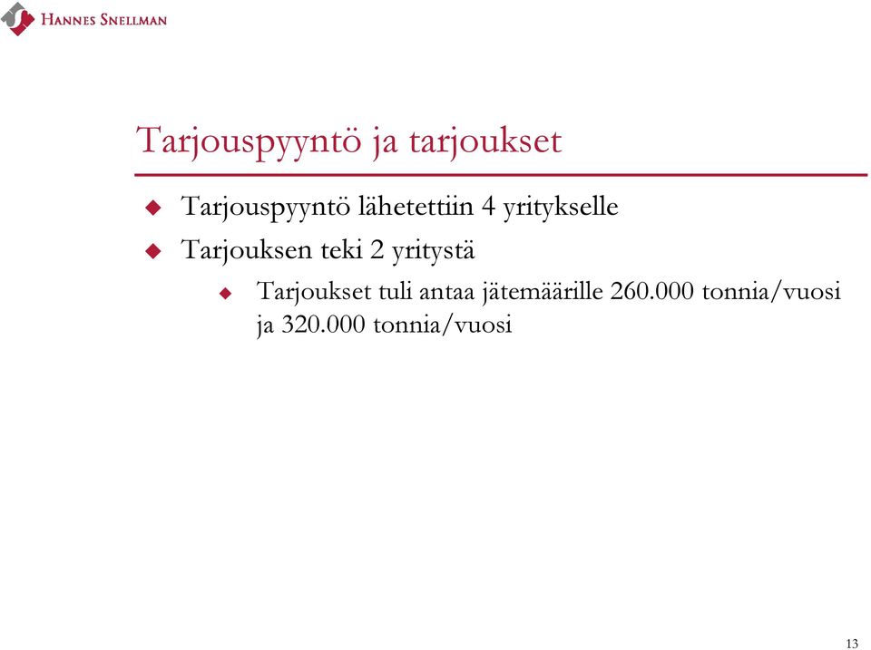 yritystä Tarjoukset tuli antaa jätemäärille