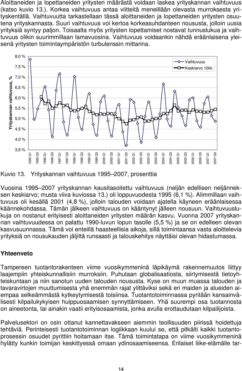 Toisaalta myös yritysten lopettamiset nostavat tunnuslukua ja vaihtuvuus olikin suurimmillaan lamavuosina.