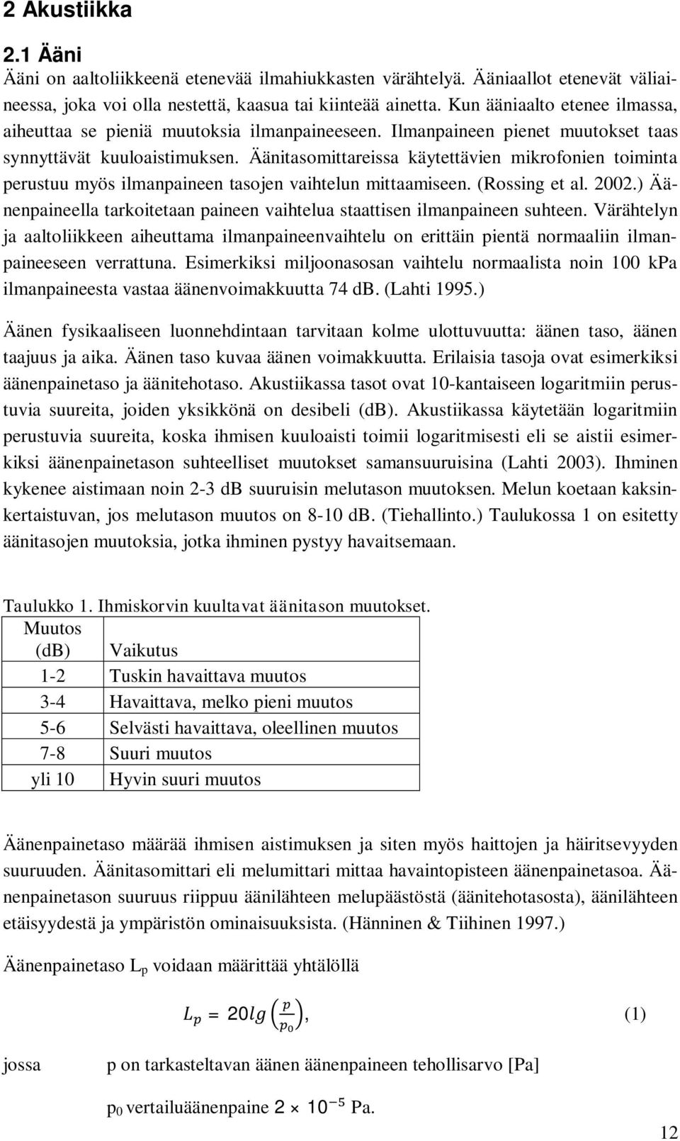 Äänitasomittareissa käytettävien mikrofonien toiminta perustuu myös ilmanpaineen tasojen vaihtelun mittaamiseen. (Rossing et al. 2002.