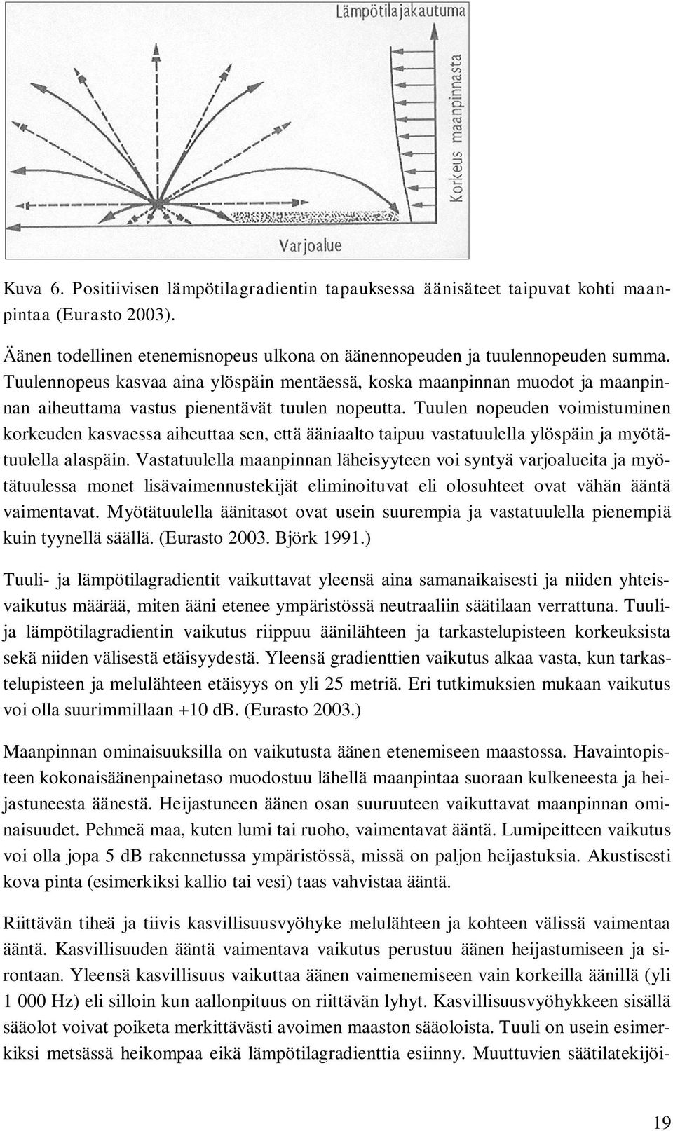 Tuulen nopeuden voimistuminen korkeuden kasvaessa aiheuttaa sen, että ääniaalto taipuu vastatuulella ylöspäin ja myötätuulella alaspäin.