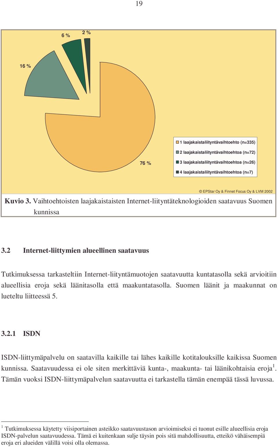 2 Internet-liittymien alueellinen saatavuus Tutkimuksessa tarkasteltiin Internet-liityntämuotojen saatavuutta kuntatasolla sekä arvioitiin alueellisia eroja sekä läänitasolla että maakuntatasolla.