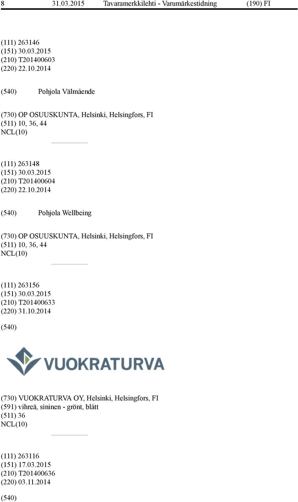 2014 Pohjola Välmående (730) OP OSUUSKUNTA, Helsinki, Helsingfors, FI (511) 10,
