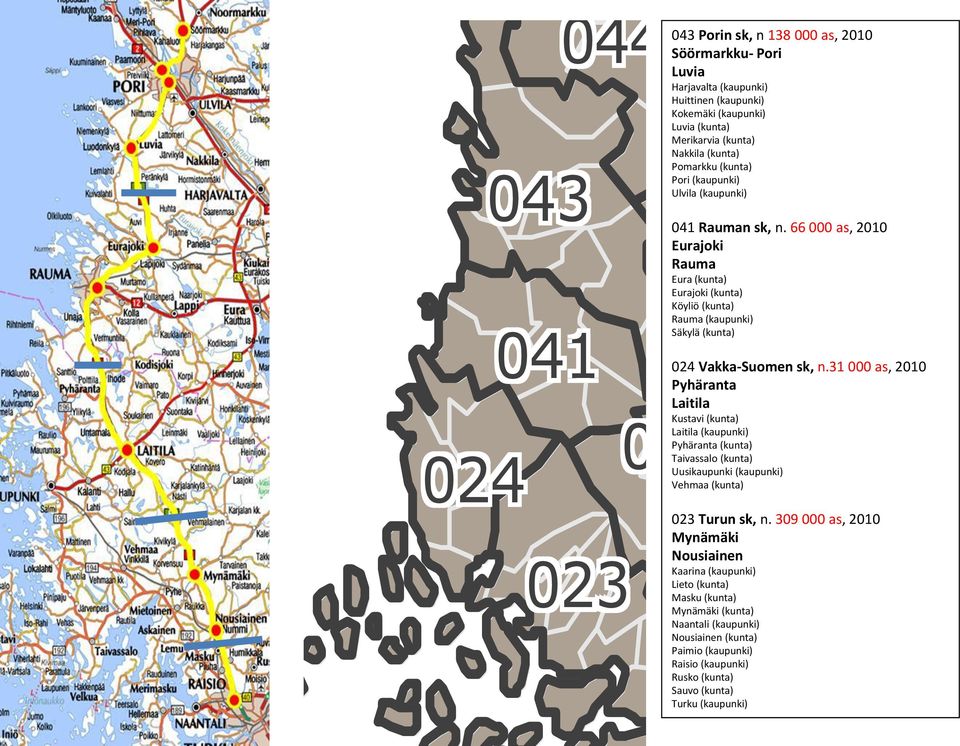 66 000 as, 2010 Eurajoki 068 Rauma Eura (kunta) Eurajoki (kunta) Köyliö (kunta) Rauma (kaupunki) Säkylä (kunta) 063 024 Vakka-Suomen sk, n.