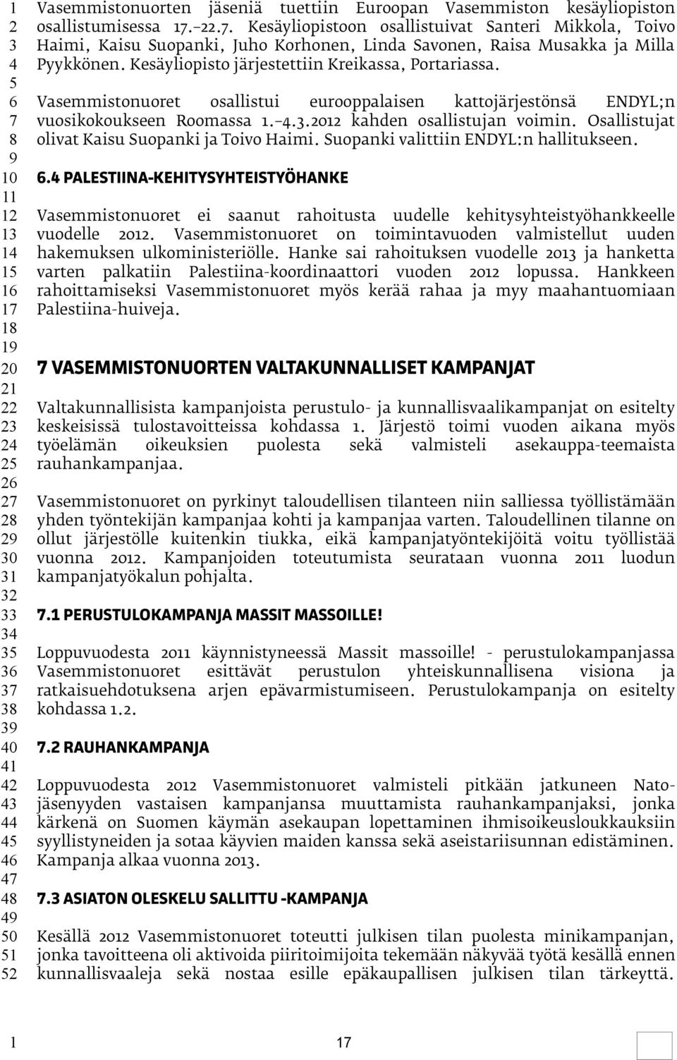 Vasemmistonuoret osallistui eurooppalaisen kattojärjestönsä ENDYL;n vuosikokoukseen Roomassa... kahden osallistujan voimin. Osallistujat olivat Kaisu Suopanki ja Toivo Haimi.