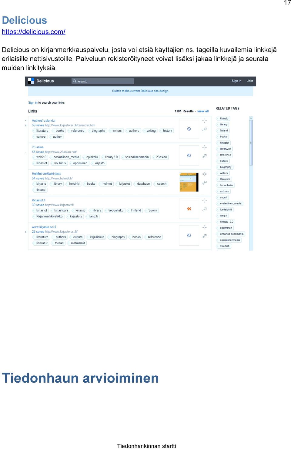 ns. tageilla kuvailemia linkkejä erilaisille nettisivustoille.