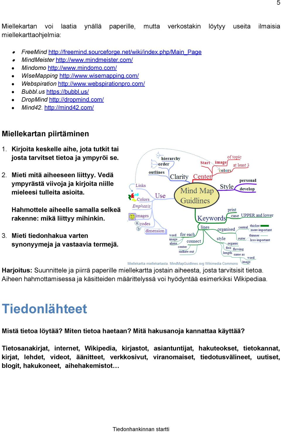 http://mind42.com/ Miellekartan piirtäminen 1. Kirjoita keskelle aihe, jota tutkit tai josta tarvitset tietoa ja ympyröi se. 2. Mieti mitä aiheeseen liittyy.