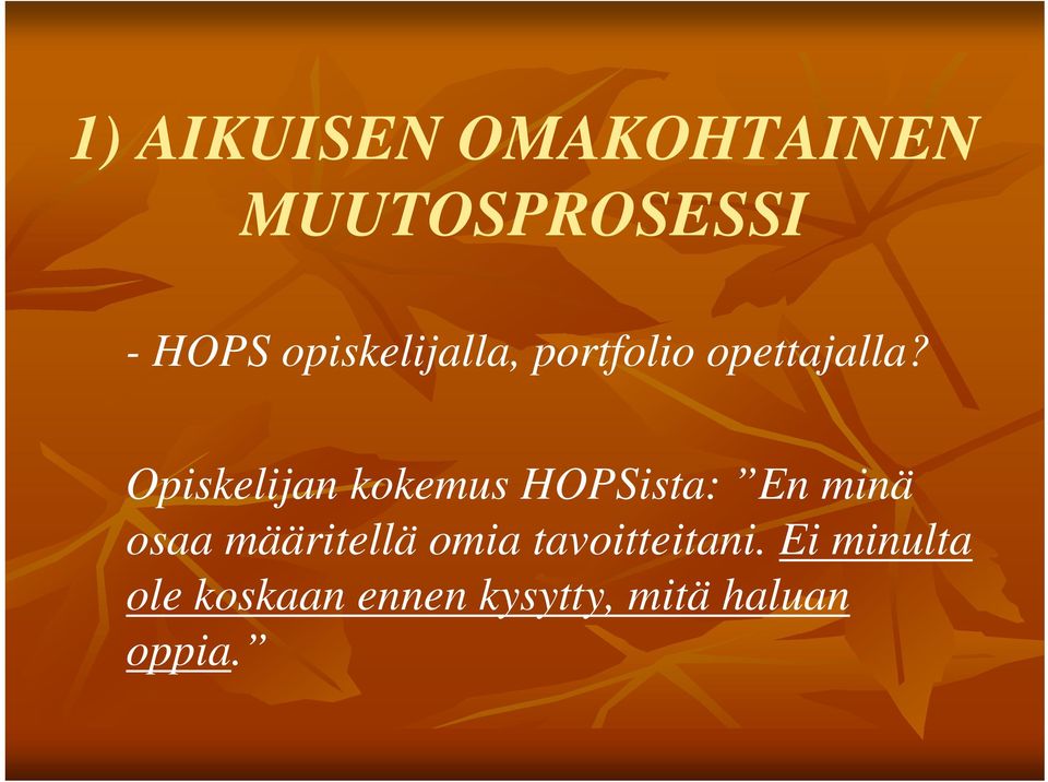 Opiskelijan kokemus HOPSista: En minä osaa määritellä