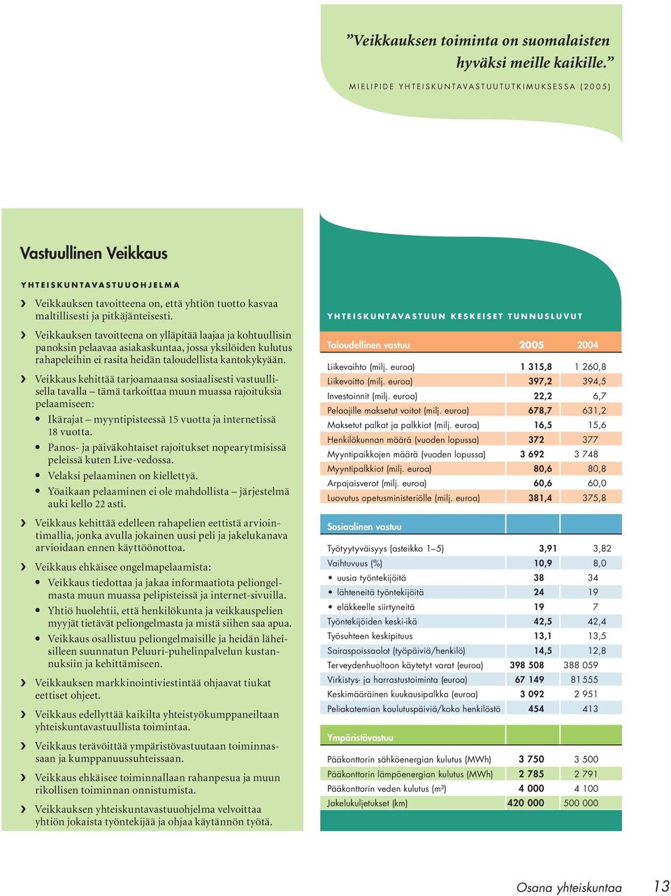 Veikkauksen tavoitteena on ylläpitää laajaa ja kohtuullisin panoksin pelaavaa asiakaskuntaa, jossa yksilöiden kulu tus rahapeleihin ei rasita heidän taloudellista kanto kykyään.