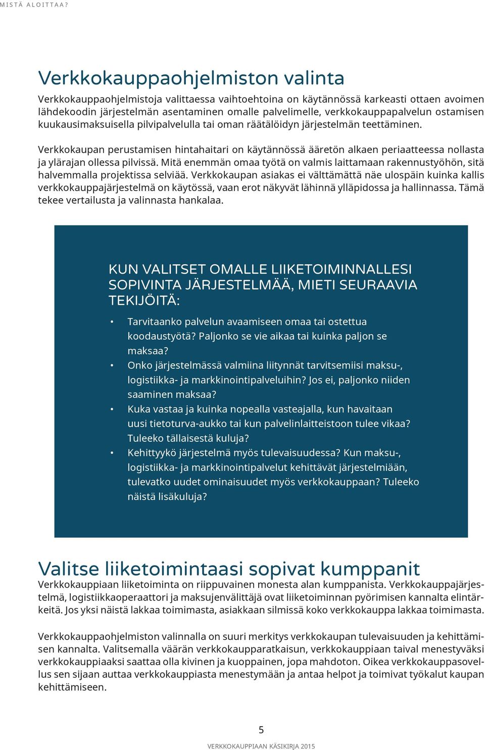 verkkokauppapalvelun ostamisen kuukausimaksuisella pilvipalvelulla tai oman räätälöidyn järjestelmän teettäminen.