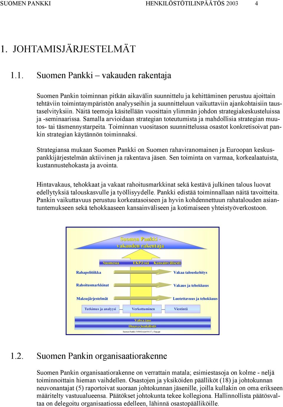1. Suomen Pankki vakauden rakentaja Suomen Pankin toiminnan pitkän aikavälin suunnittelu ja kehittäminen perustuu ajoittain tehtäviin toimintaympäristön analyyseihin ja suunnitteluun vaikuttaviin