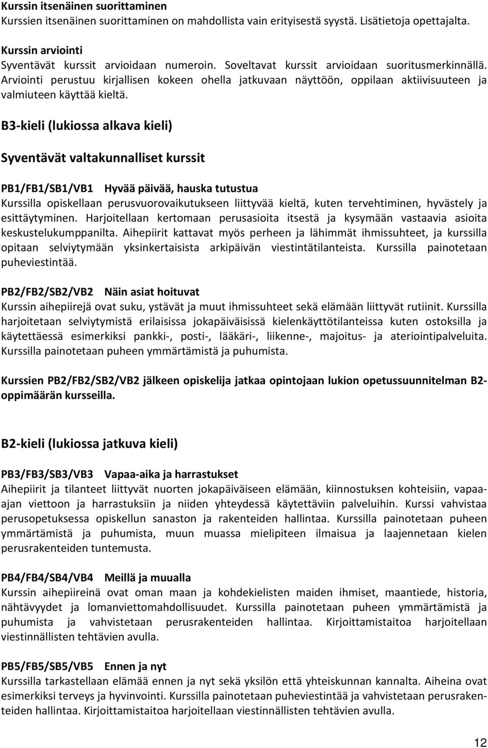 B3-kieli (lukiossa alkava kieli) Syventävät valtakunnalliset kurssit PB1/FB1/SB1/VB1 Hyvää päivää, hauska tutustua Kurssilla opiskellaan perusvuorovaikutukseen liittyvää kieltä, kuten tervehtiminen,