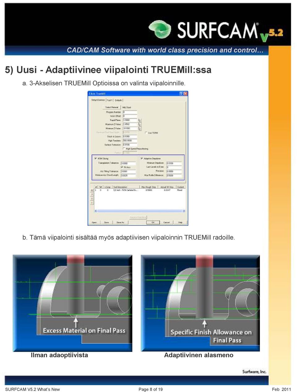 Tämä viipalointi sisältää myös adaptiivisen viipaloinnin TRUEMill