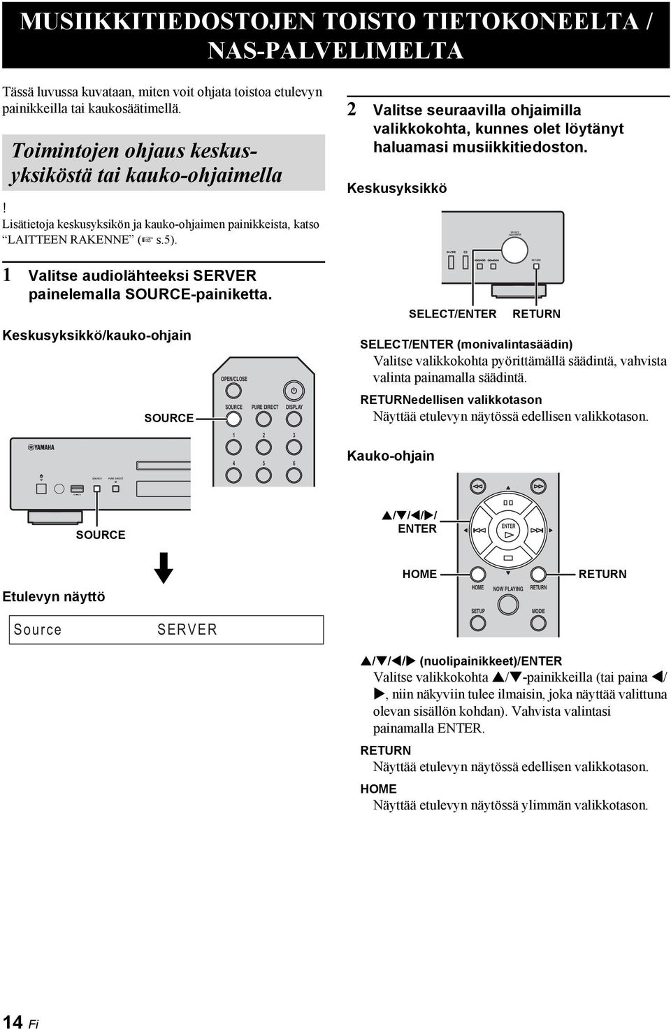 1 Valitse audiolähteeksi SERVER painelemalla -painiketta.