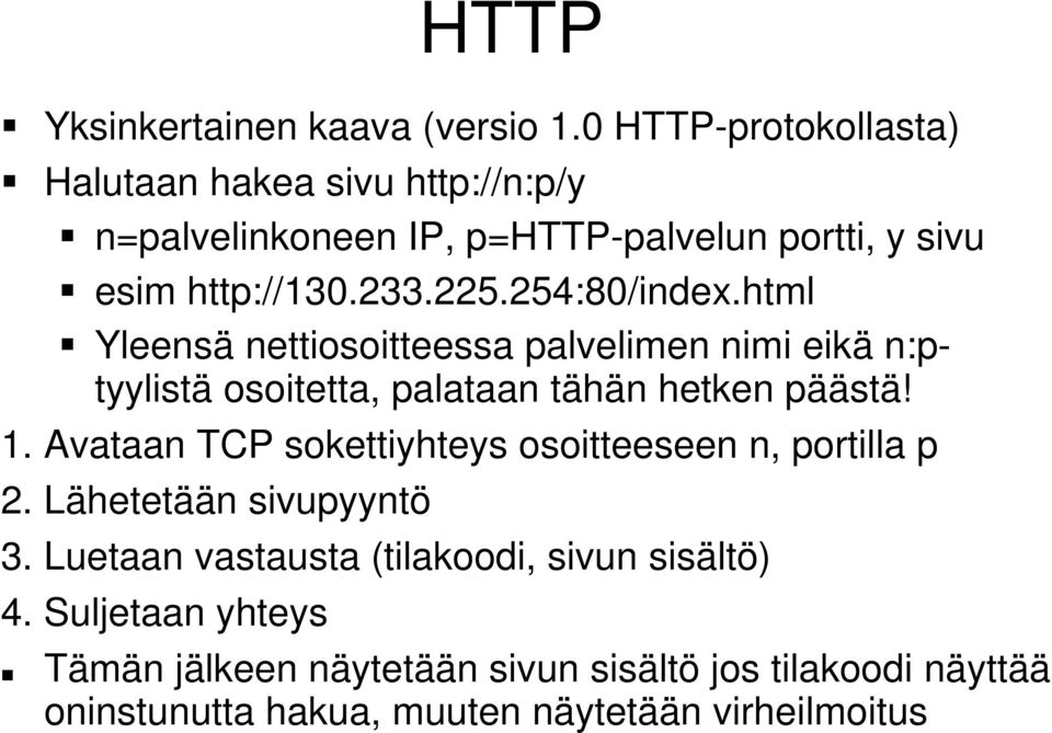254:80/index.html Yleensä nettiosoitteessa palvelimen nimi eikä n:ptyylistä osoitetta, palataan tähän hetken päästä! 1.
