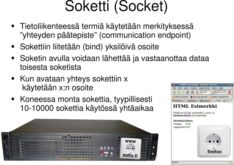 lähettää ja vastaanottaa dataa toisesta soketista Kun avataan yhteys sokettiin x käytetään