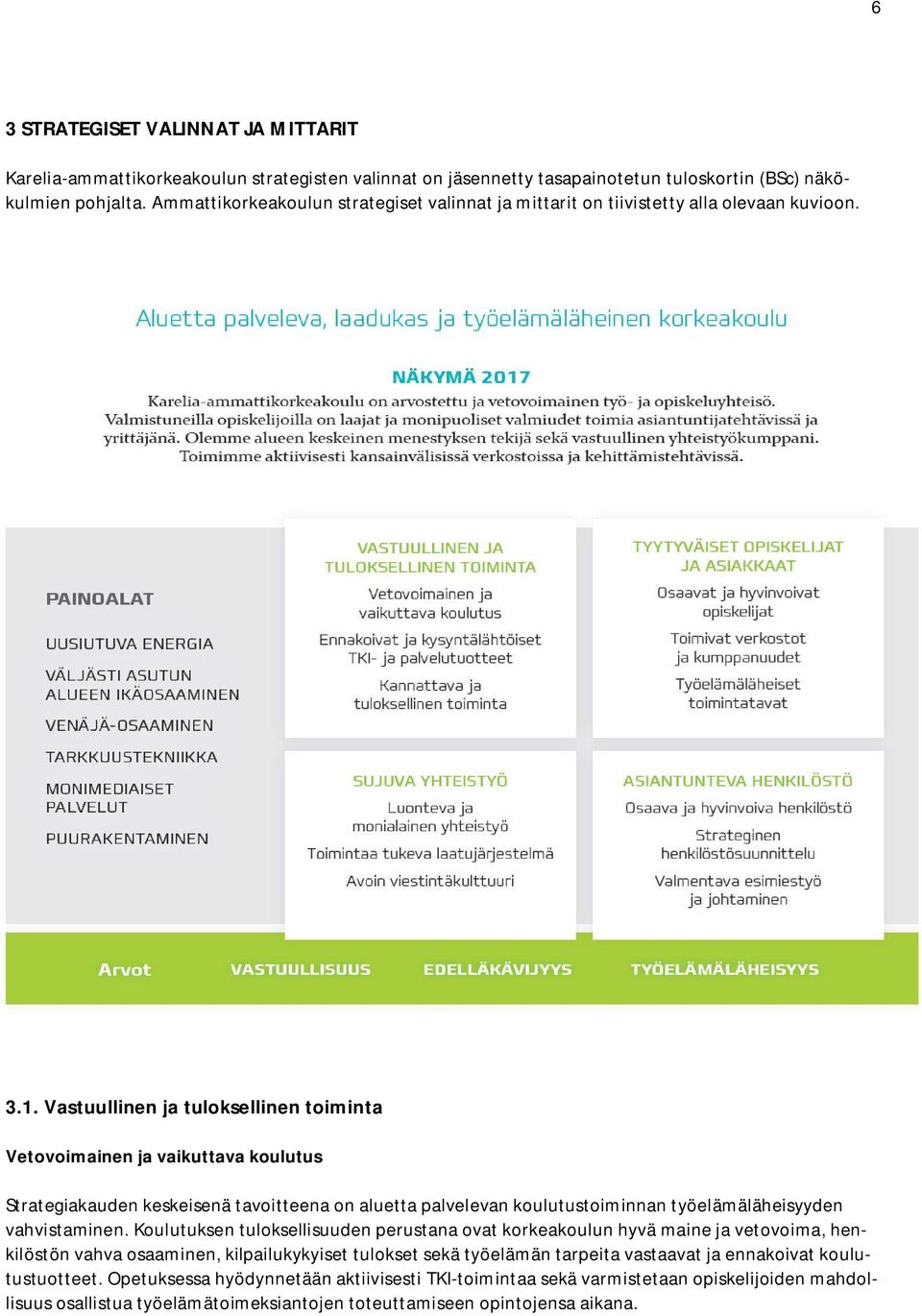 Vastuullinen ja tuloksellinen toiminta Vetovoimainen ja vaikuttava koulutus Strategiakauden keskeisenä tavoitteena on aluetta palvelevan koulutustoiminnan työelämäläheisyyden vahvistaminen.