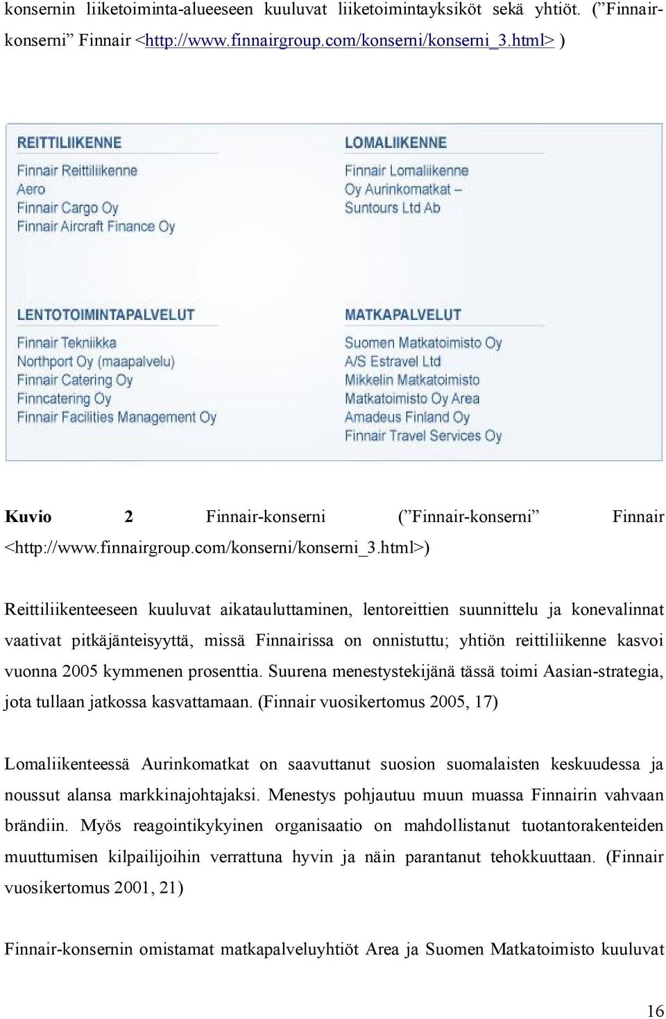 html>) Reittiliikenteeseen kuuluvat aikatauluttaminen, lentoreittien suunnittelu ja konevalinnat vaativat pitkäjänteisyyttä, missä Finnairissa on onnistuttu; yhtiön reittiliikenne kasvoi vuonna 2005