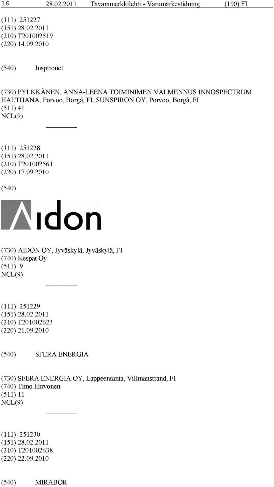 (511) 41 (111) 251228 (210) T201002561 (220) 17.09.