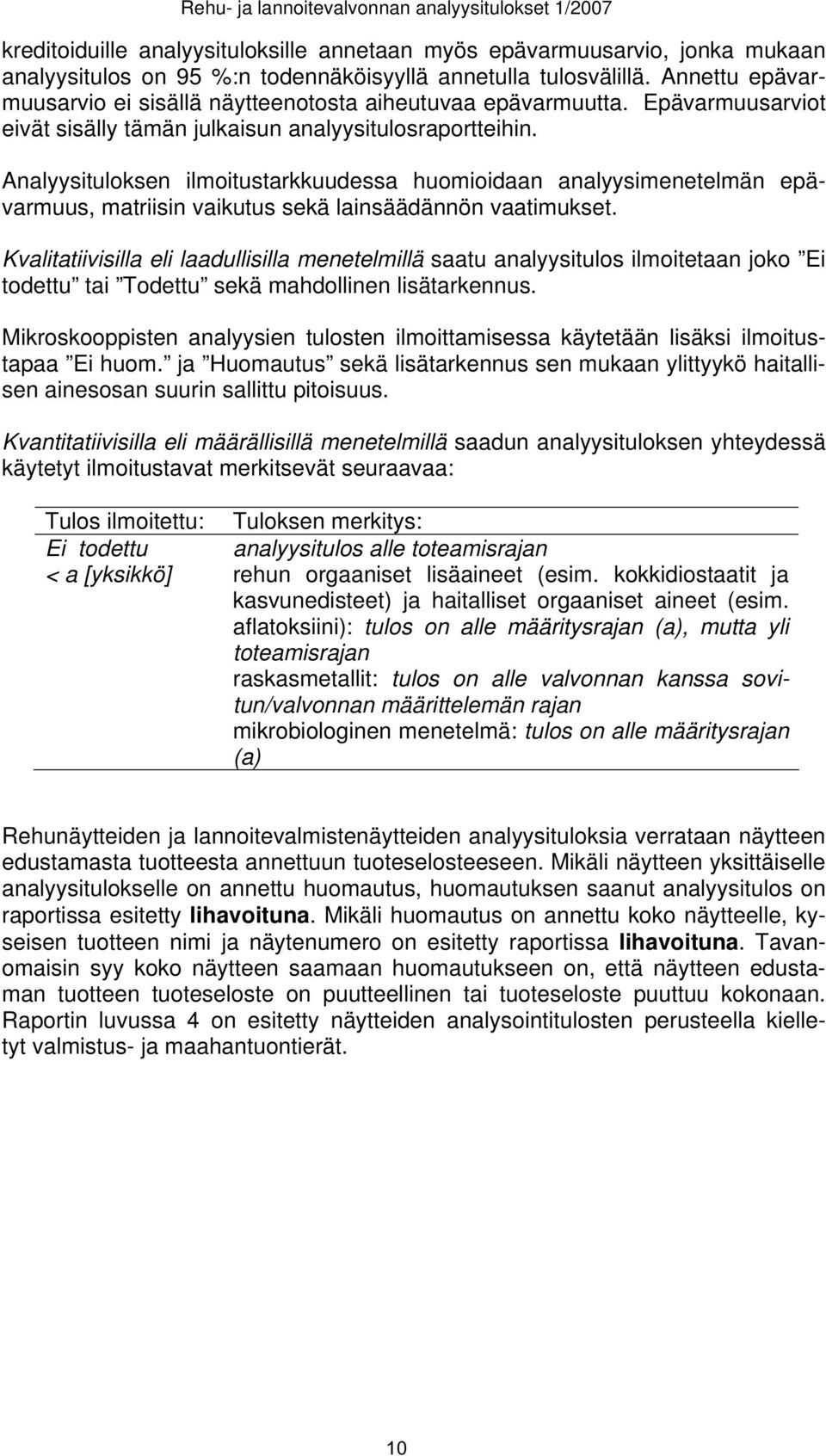 Analyysituloksen ilmoitustarkkuudessa huomioidaan analyysimenetelmän epävarmuus, matriisin vaikutus sekä lainsäädännön vaatimukset.