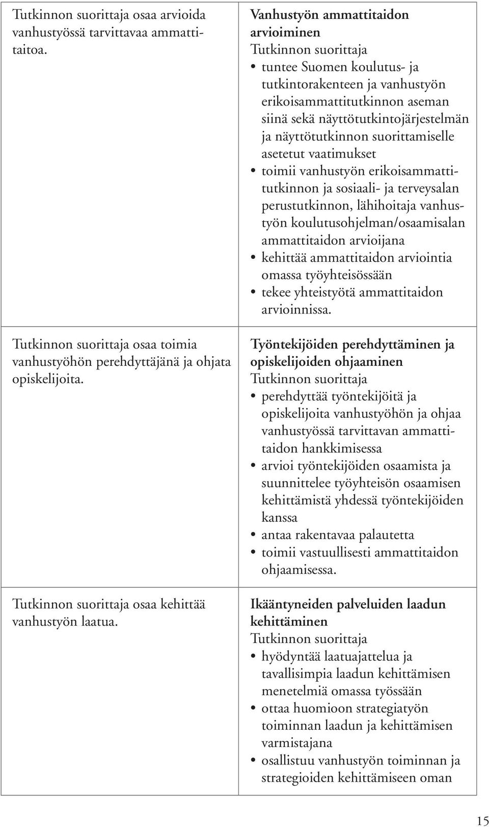 asetetut vaatimukset toimii vanhustyön erikoisammattitutkinnon ja sosiaali- ja terveysalan perustutkinnon, lähihoitaja vanhustyön koulutusohjelman/osaamisalan ammattitaidon arvioijana kehittää