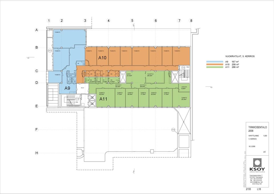 NK. 2,0m² 17,m² 22,0m² 17,m² 22,0m² 17,m² 11 2,m² +106. TIROSNTLO NYKYTILNN 1:200. KRROS 16.