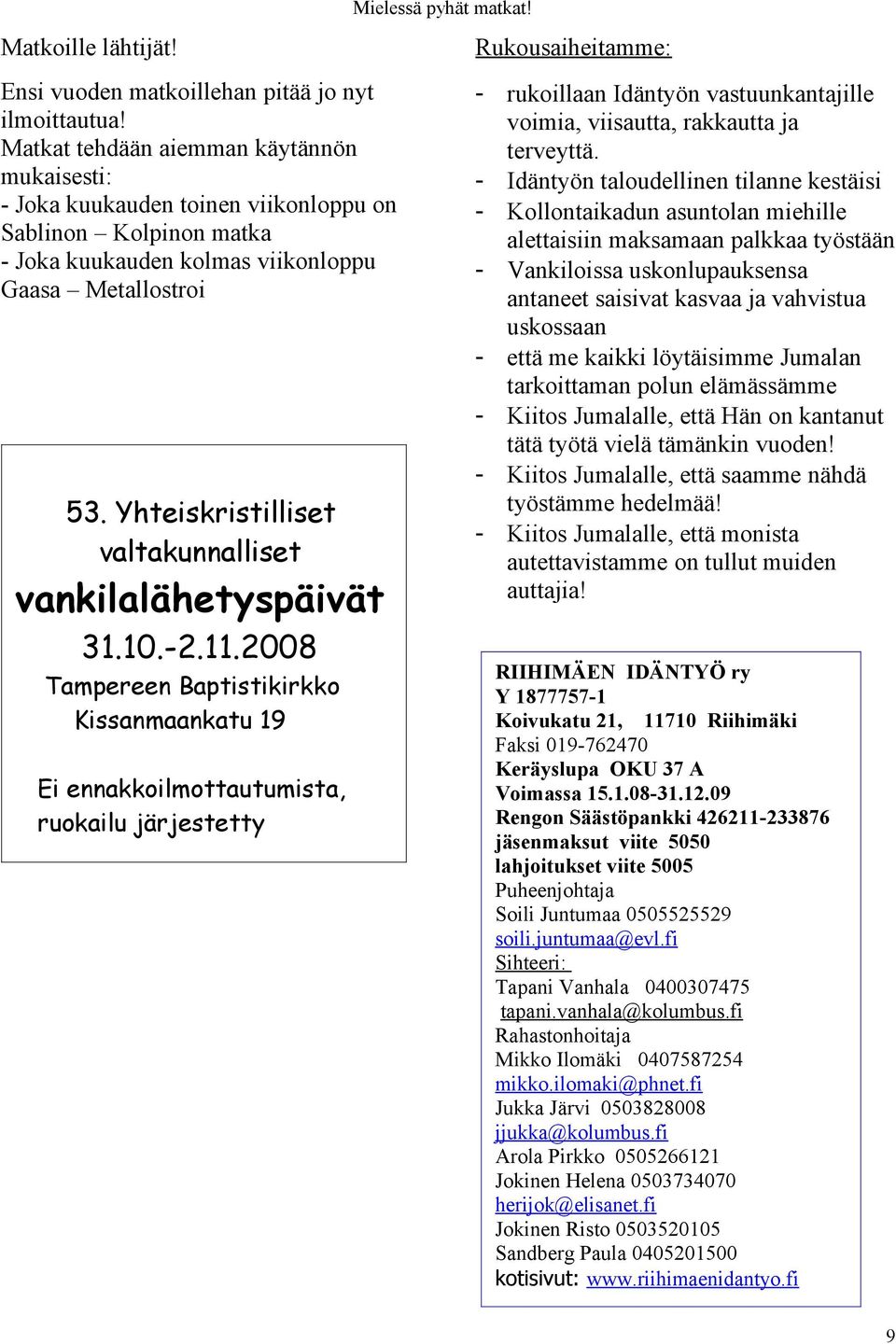 Yhteiskristilliset valtakunnalliset vankilalähetyspäivät 31.10.-2.11.