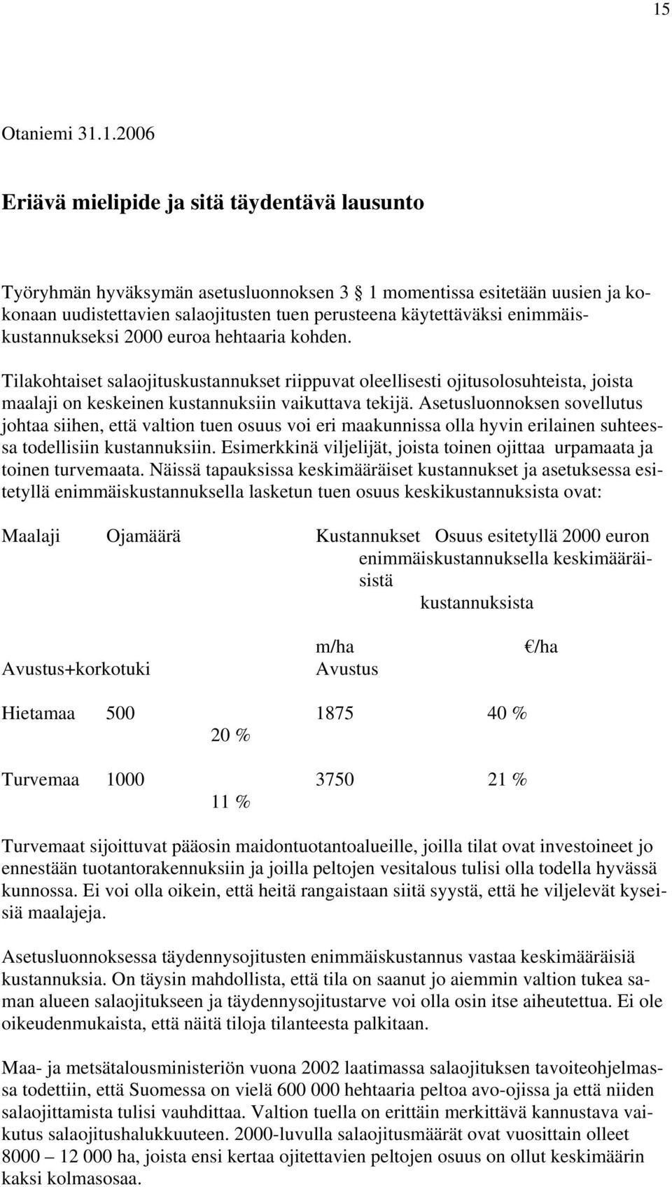 Tilakohtaiset salaojituskustannukset riippuvat oleellisesti ojitusolosuhteista, joista maalaji on keskeinen kustannuksiin vaikuttava tekijä.