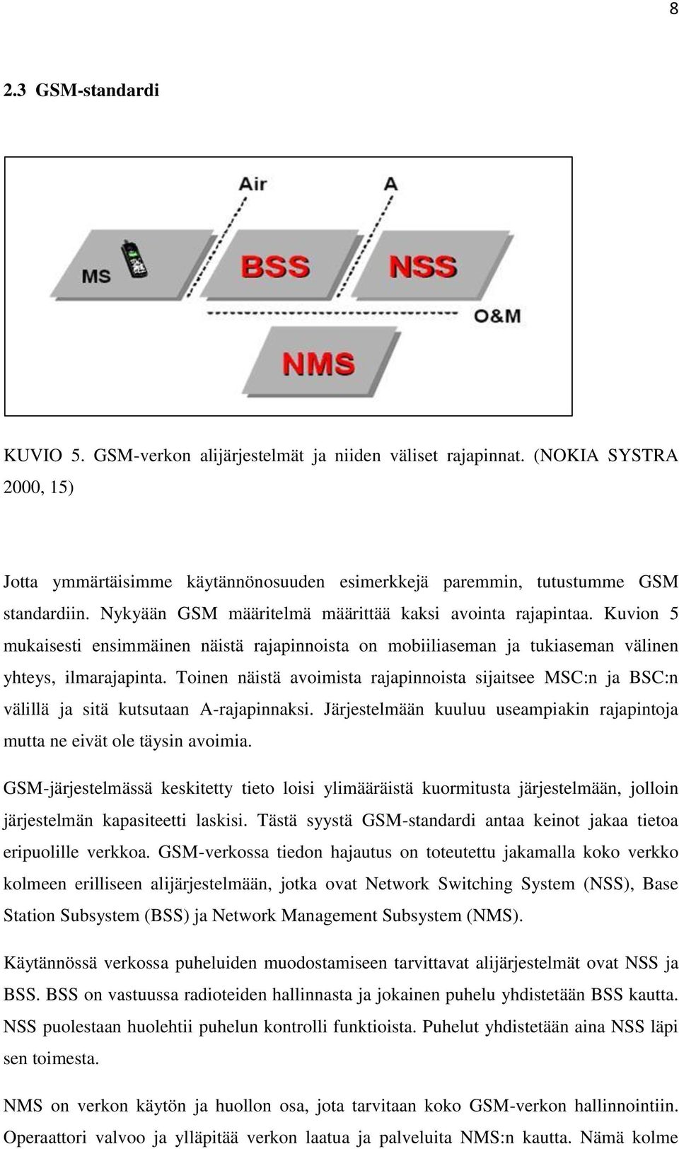 Toinen näistä avoimista rajapinnoista sijaitsee MSC:n ja BSC:n välillä ja sitä kutsutaan A-rajapinnaksi. Järjestelmään kuuluu useampiakin rajapintoja mutta ne eivät ole täysin avoimia.