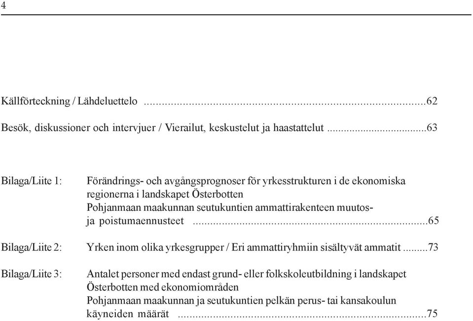 seutukuntien ammattirakenteen muutosja poistumaennusteet...65 Bilaga/Liite 2: Yrken inom olika yrkesgrupper / Eri ammattiryhmiin sisältyvät ammatit.