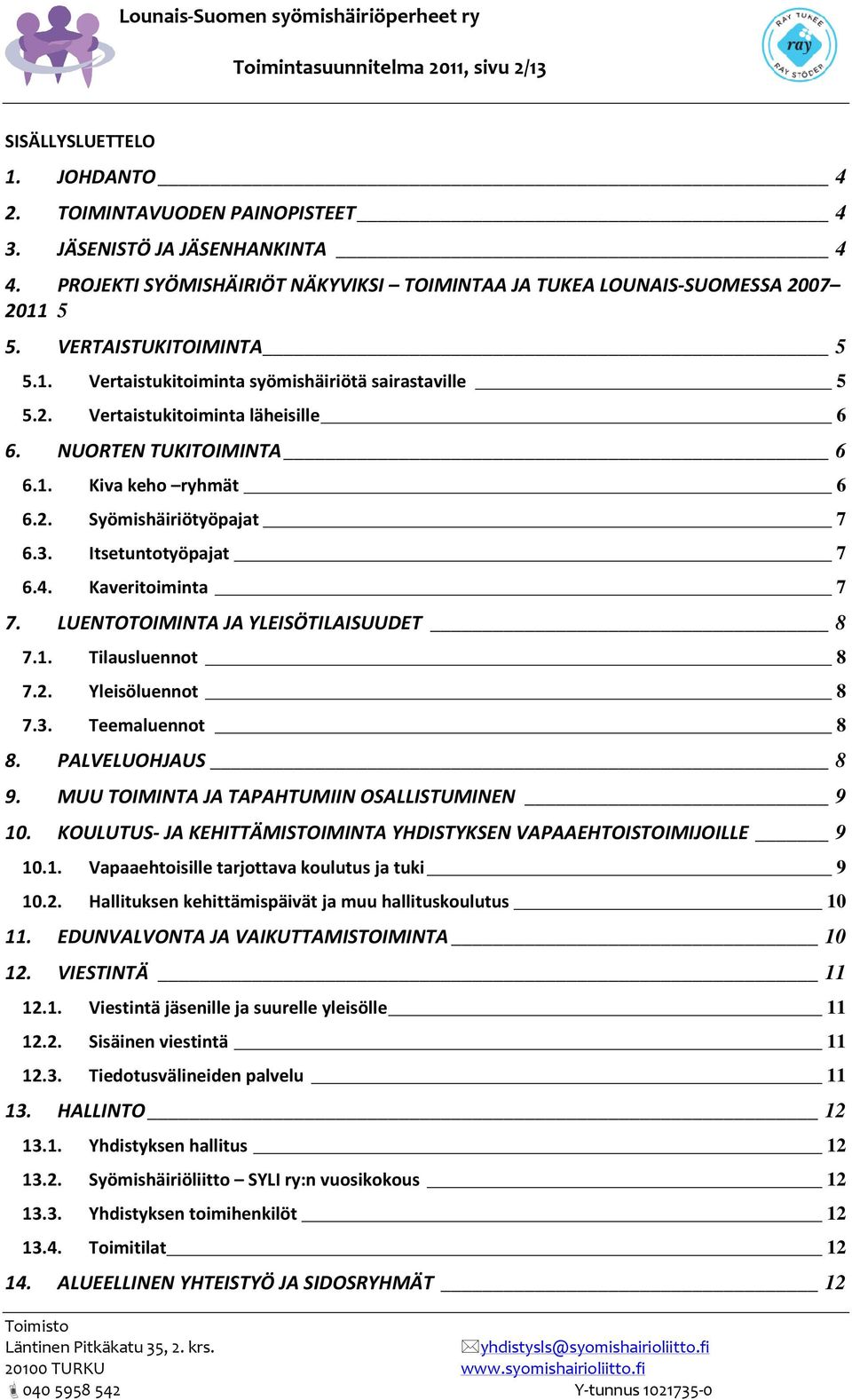 NUORTEN TUKITOIMINTA 6 6.1. Kiva keho ryhmät 6 6.2. Syömishäiriötyöpajat 7 6.3. Itsetuntotyöpajat 7 6.4. Kaveritoiminta 7 7. LUENTOTOIMINTA JA YLEISÖTILAISUUDET 8 7.1. Tilausluennot 8 7.2. Yleisöluennot 8 7.