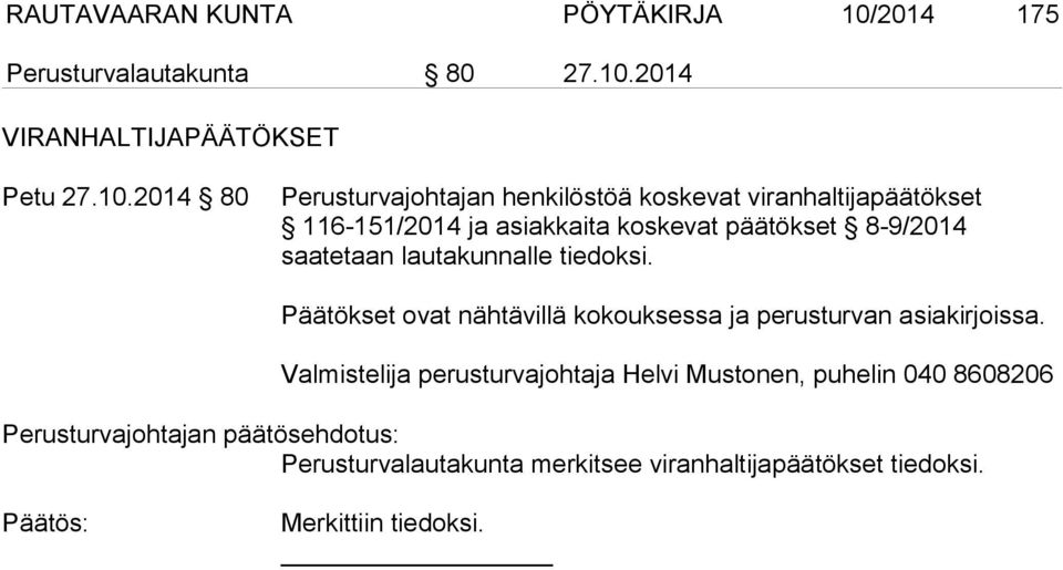 2014 VIRANHALTIJAPÄÄTÖKSET Petu 27.10.